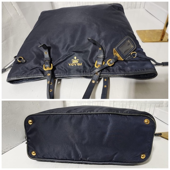Authentic PRADA Tessuto Nylon Saffiano Tote Navy Blue - Picture 9 of 15